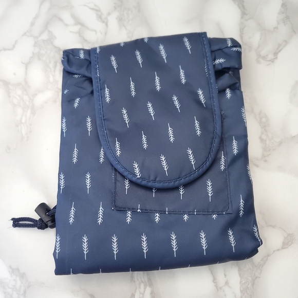 Other - Navy Blue Leaf Print Drawstring Cosmetic Pouch
